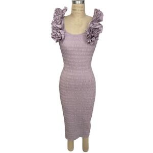 Cleobella Antoinette Midi Dress Lavender XS Smocked Ruffle Organic Cotton NEW